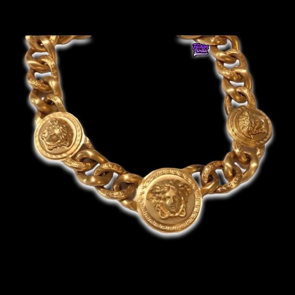 Versace Jewelry - Versace Gold XL Chain Link Runway Editorial Medusa Triple Medallion Necklace